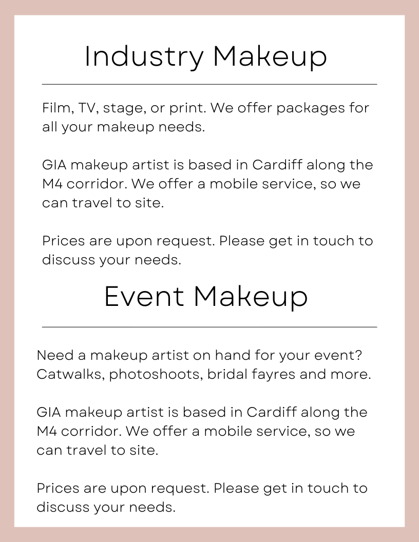 Price list for Makeup Services for GIA Makeup Artist & Trainer